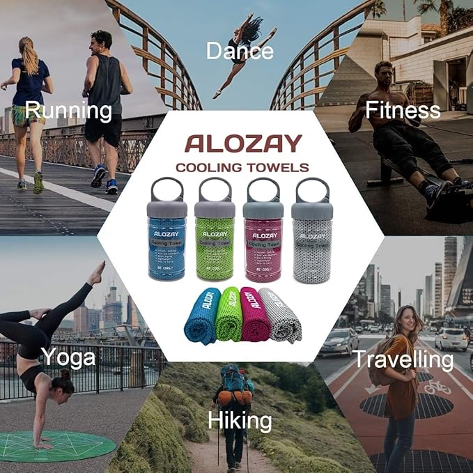 2 Pack Cooling Towels (40"x 12") with Handle Carry Package, Microfiber Ice Towel for Instant Relief, Soft Breathable Chilly Towel for Yoga, Fitness, Travel, Golf, Gym (Green/Rose Red)