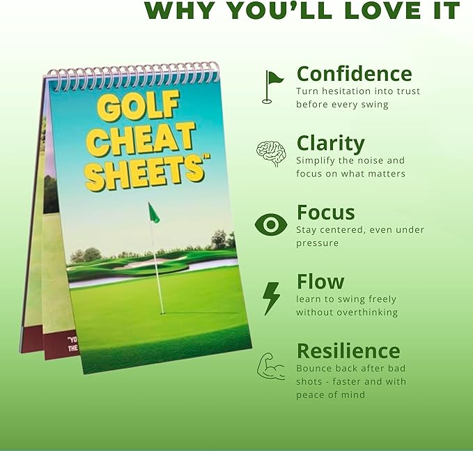 Golf Training Aid Pocketbook with or Without Yardage Cards - Reference Guide for Golfing - Golf Cheat Sheets Packed with 175+ Tips for Swing and Putting