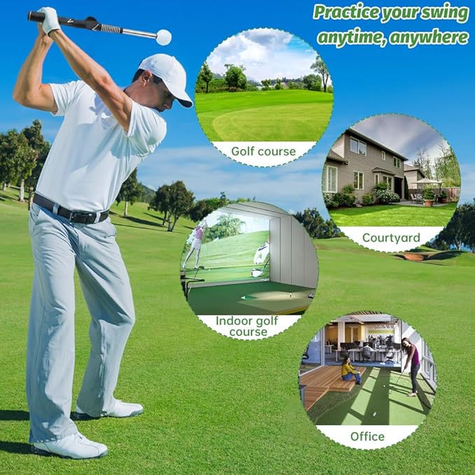 Retractable Golf Swing Training Aid, Strength & Tempo Training for Chipping Hitting, Portable Rhythm Click Sound Warm Up Golf Swing Trainer with Arm Band for Indoor Outdoor Use
