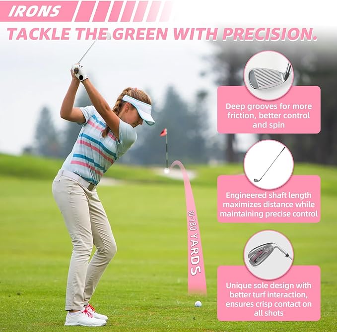 10 Pieces Golf Clubs Full Set Mens Right Hand,Golf Set Includes Stand Bag with Rain Hood, 1#Driver 3#Wood #5 Hybrid,with 3 Head Covers, 6# 7# 8# 9# PW# Irons and Putter
