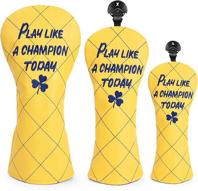 Golf Club Head Covers Premium Leather Golf Driver Fairway(FW) Wood Hybrid(UT) Covers with Number Tags, Golf Mallet Putter Cover Play Like A Champion