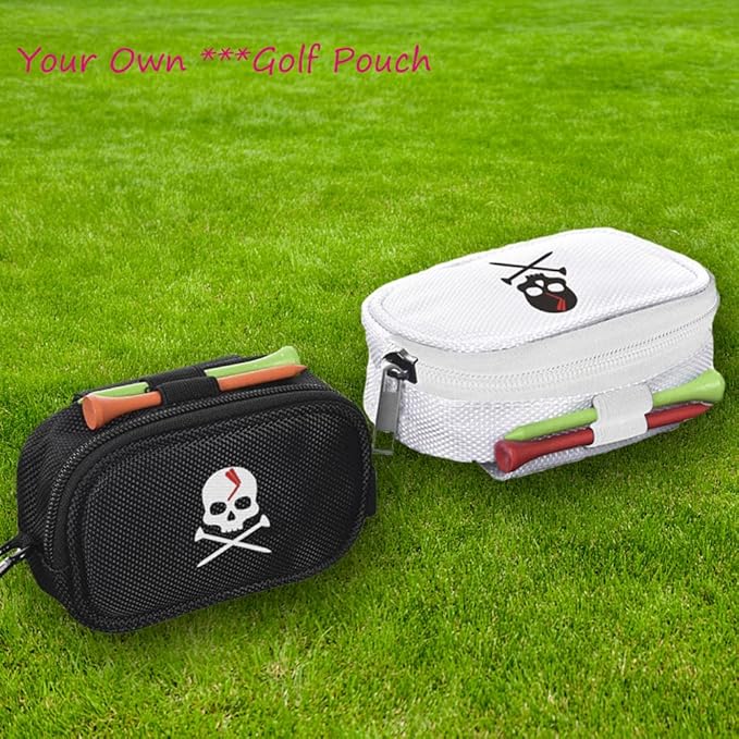 Skull Golf Ball Pouch Golf Tee Organizer Bag Golf Accessory Holder Waist Belt Polyester Key Storage Marker Component Pocket Zipper Hook Durable Sports Small Black Gift for Dad Men Women