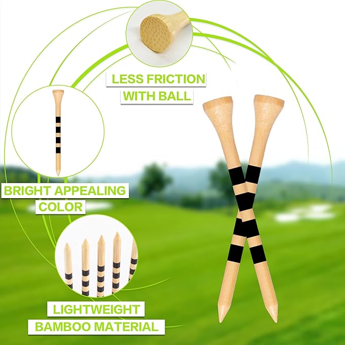 FINGER TEN Golf Tees Wood 3 1/4 2 3/4 Inch Value 50/120 Count, Durable Tees with Bright Colored Stripes for Consistent Height, 70mm 83mm Long Tees Ideal for Golfers