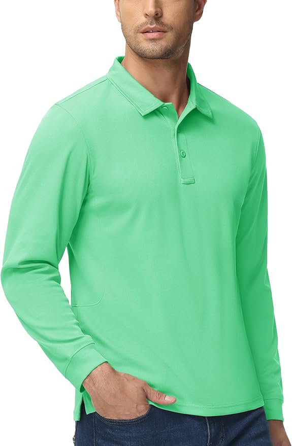 MAGCOMSEN Men's Polo Shirts 3 Button Quick Dry Performance Long Sleeve Tactical Shirts Pique Jersey Golf Shirt