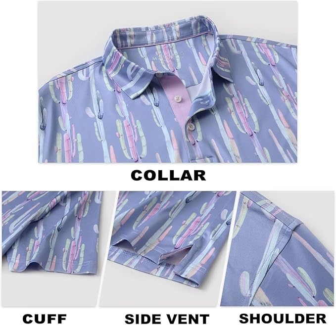 M MAELREG Mens Golf Shirt Short Sleeve Dry Fit Print Moisture Wicking Performance Patterns Collared Polo Shirt