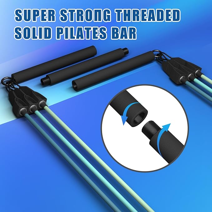 VEICK Pilates Bar Kit with Resistance Bands, Elastic Workout Bands for Men Women, Set of 5 Resistance Loop Bands for Home Fitness Stretching Strength Training