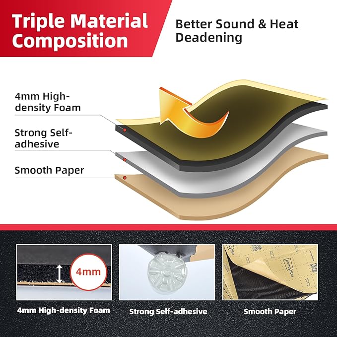 Sound Deadening Mat 157mil(4 mm) 6sqft - Closed Cell Foam Car Sound Deadening Material - Self-Adhesive Hood Insulation Heat Shield Auto Sound Dampening