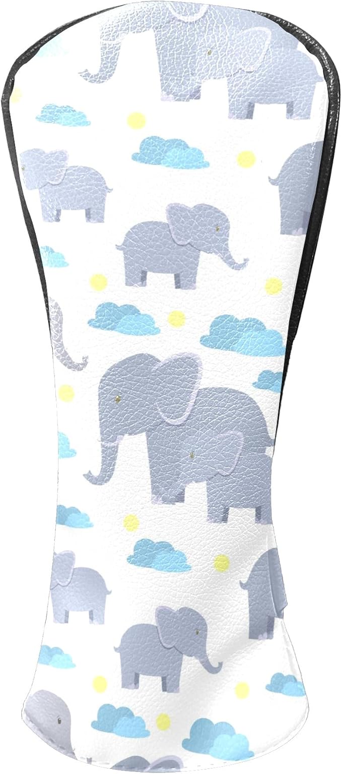Golf Club Head Cover Waterproof Leather Golf Club Covers for Driver & Fairway Wood, Driver Headcovers Elephant White Cute