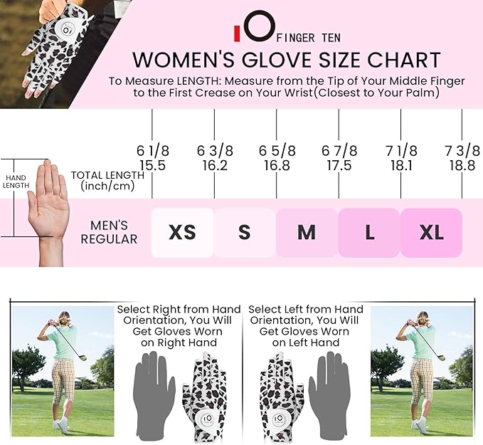 FINGER TEN Stylish Golf Gloves Women with Ball Marker 1 Pack for Left or Right Hand, Breathable Glove with Fashion Patterns for Ladies Right Left Handed Golfer