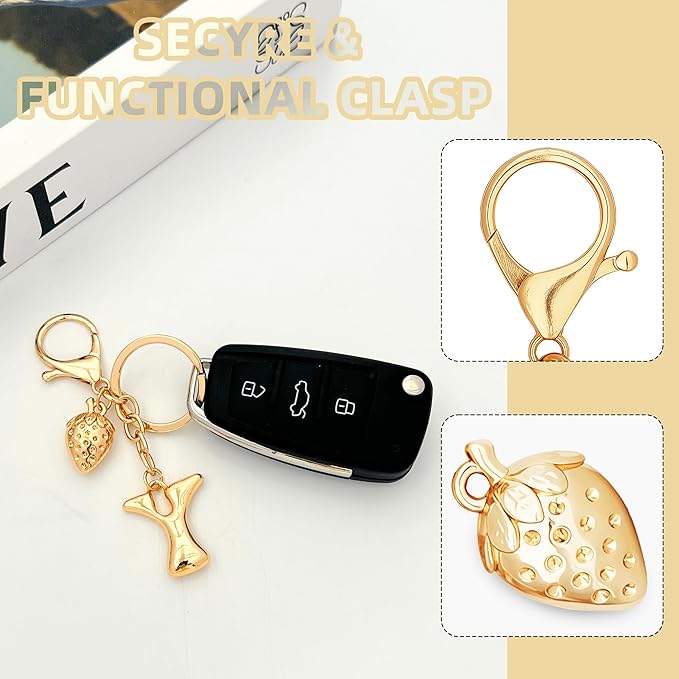Gold Bubble Heart, Cherry, Bow & More Designs Letter Initial Keychain Bag Charms – Cute Purse Charms for Handbags