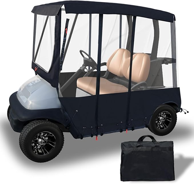 Tecoom Golf Cart Enclosure 2/4/6 Passenger, Golf Rain Cover 600D Waterproof Snowproof, Door Zippers, Clear Windows and Windproof Hooks, Universal Fit for EZGO, Yamaha, Club Car