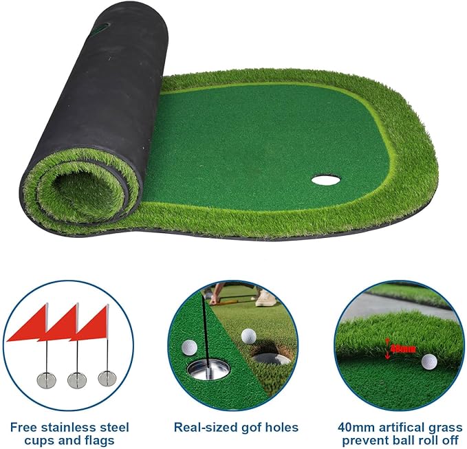 Golf Putting Green/Mat-Golf Training Mat- Professional Golf Practice Mat- Green Long Challenging Putter for Indoor/Outdoor