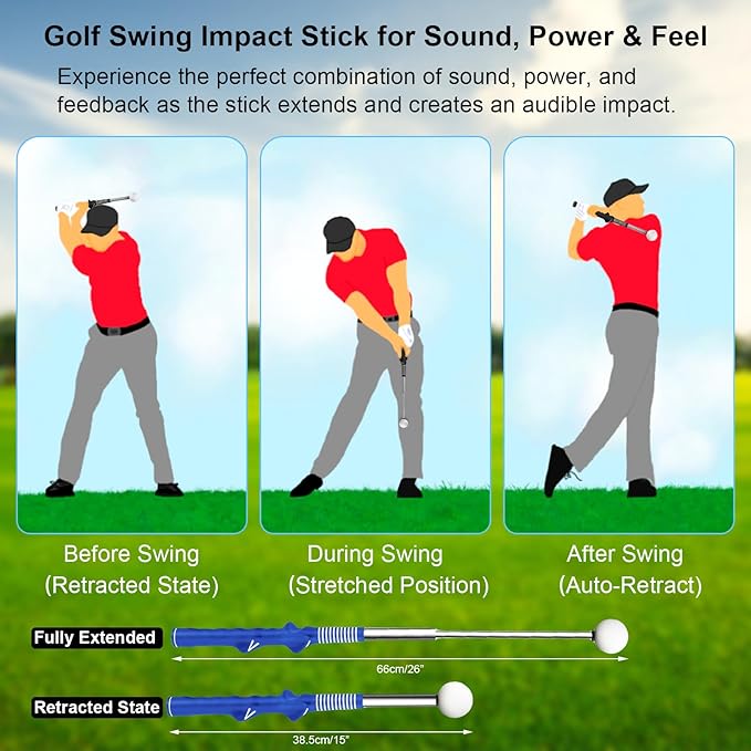 Golf Training Aids, Golf Grip Training Aid Swing Trainer with 1 Arm Posture Correction Band and 1 Telescopic Golf Simulator, Golf Practice Accessories Perfect for Beginners and Pros