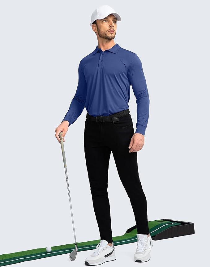 Men's Polo Shirt Long Sleeve Golf Shirts Lightweight UPF 50+ Sun Protection Cool Shirts for Men Work Fishing Outdoor