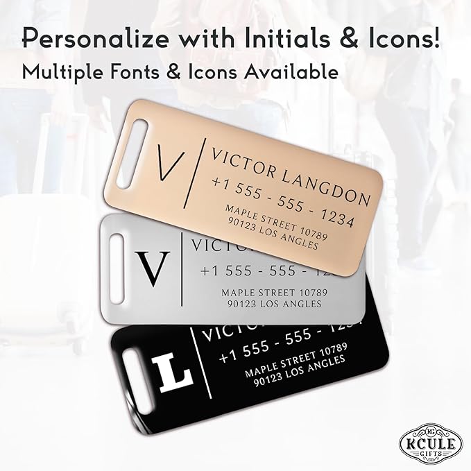 Personalized Luggage Tags for Suitcases - Stainless Steel Custom Luggage Tags for Backpacks & Bags, Sturdy, Waterproof & Heavy Duty (Rose Gold or Silver / 3" x 1.25")