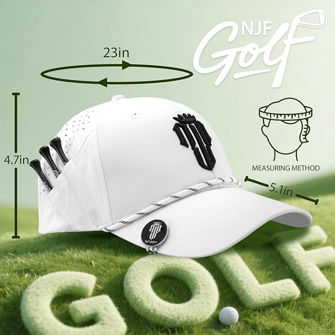 NJF Golf™ Hat Men - Breathable Mens Golf Hats, Adjustable Rope Snapback Cap, Convenient Cap with Tee Holder