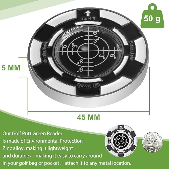 Golf Putt Green Reader, Magnetic Alloy Round Bubble Level, High Precision Reader, Golf Putting Aid, Golf Accessories for Men Gift 45MM