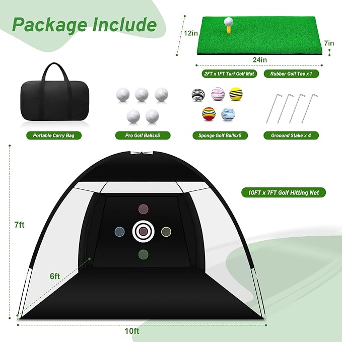 Golf Net, Golf Practice Net with Golf Hitting Mat, Home Golf Hitting Aid Nets for Backyard Driving Chipping Swing Training with Target/Balls/Tee/Bag Golf Accessories Gifts for Men/Golf Lovers