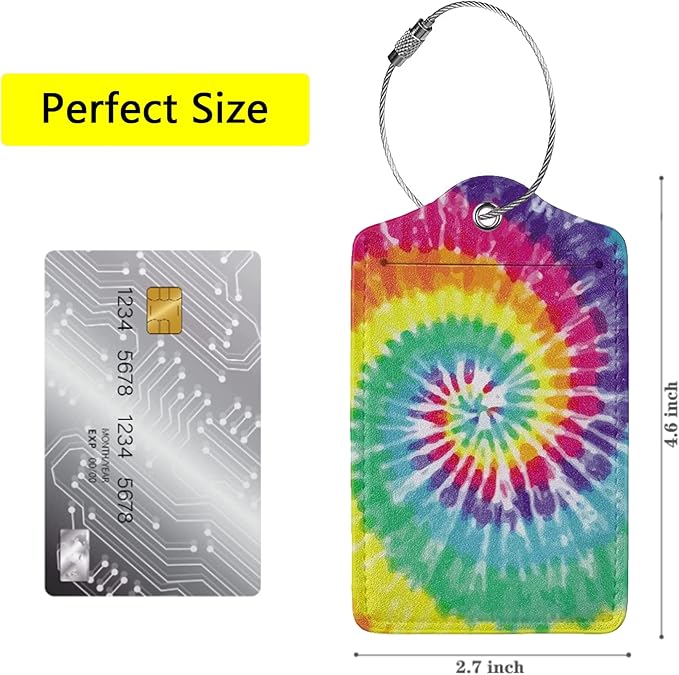 2 Pack Tie Dye Luggage Tags for Suitcases, Cool Leather Luggage Tag for Travel, Bag Tag Privacy Name ID Card Bag Labels for Friends Adults Kids Tourists