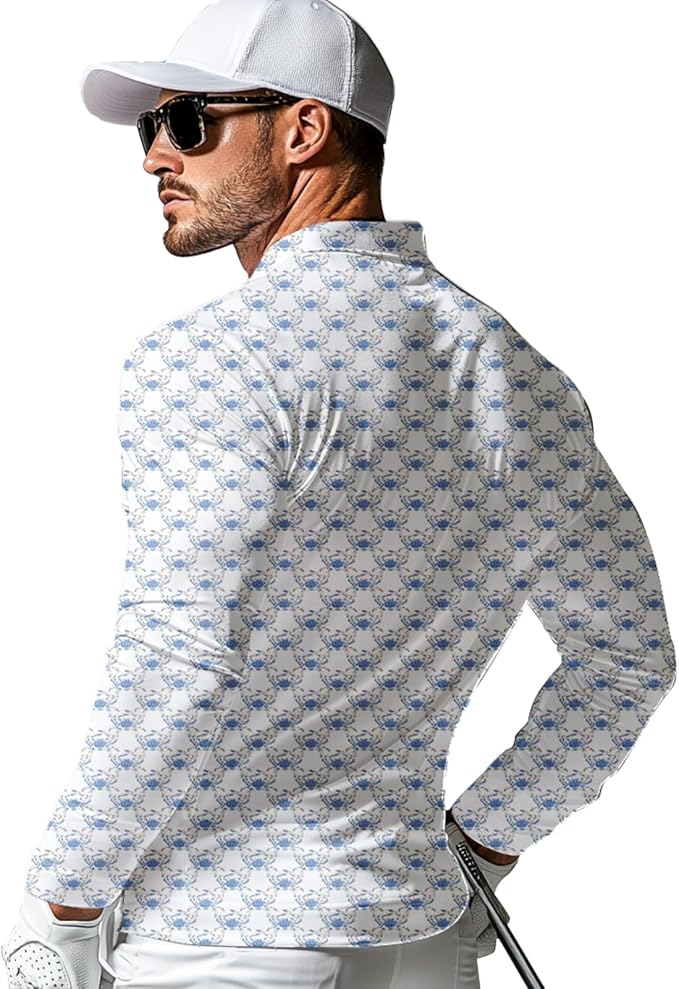 Men's Long Sleeve Golf Shirt Quick Dry 3 Button Work Fishing Outdoor Casual Collar Shirt