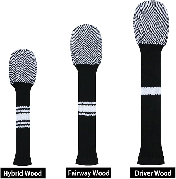 LeFeng 3Pcs Golf Club Covers, Knitted Golf Club Covers for 460cc Driver Fairway Woods and Hybrid