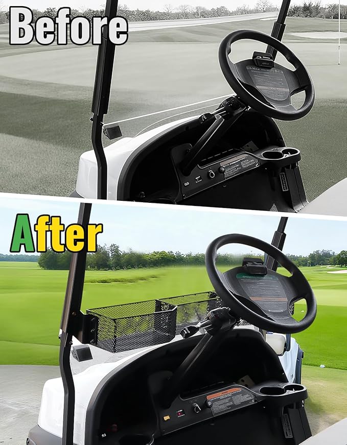 Black Inner Front Storage Basket Compatible with Club Car Tempo 2025 Accessories, Large 3-Compartment Golf Cart Front Dash Storage Tray Organizer, No Drilling Required