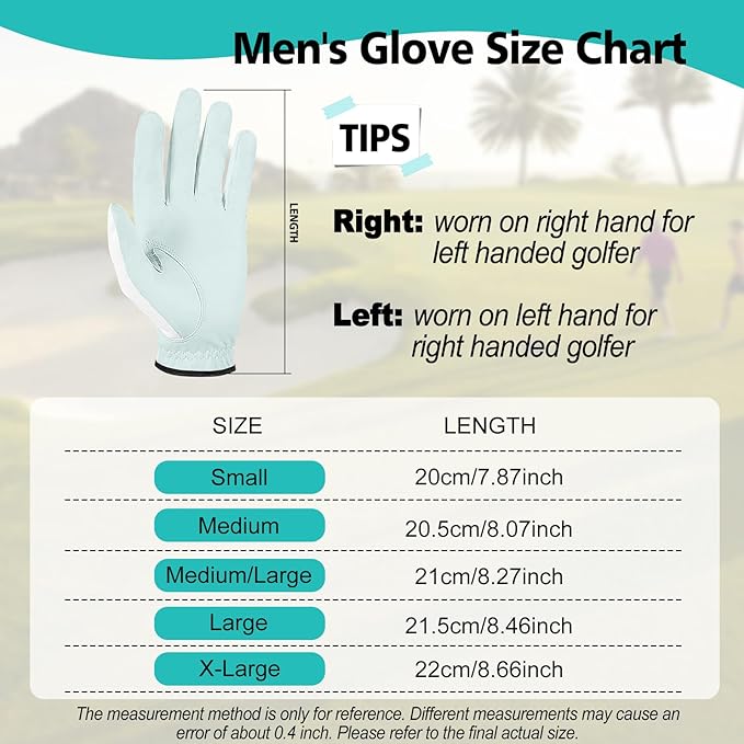 Yamato 3 Pack Men's Golf Gloves - Durable White Cabretta Leather All Weather Gloves for Right Handed Golfers, Breathable, Soft Comfortable Grip