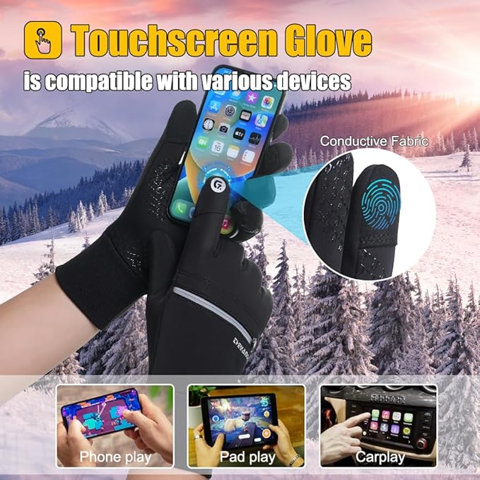 Winter Gloves for Men and Women Waterproof Gloves Thermal Sport Glove for Running Cycling Driving Hiking,Warm Touchscreen Glove for Work Outdoor