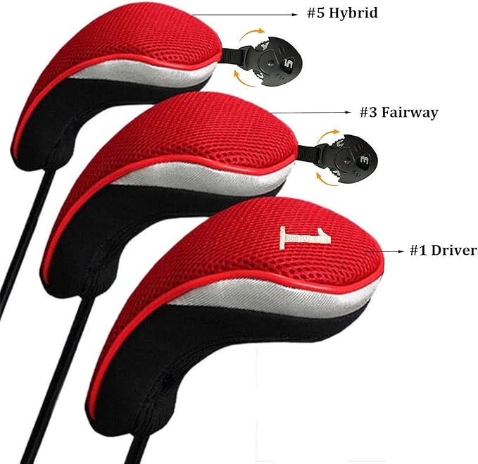 Golf Club Head Covers for Woods and Driver Hybrids Fairway Value Pack Protective Clubs Headcovers with Interchangeable No.Tags 1 3 5