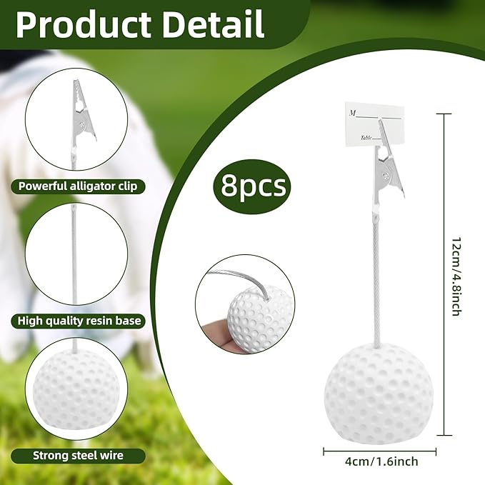 8 PCS Golf Ball Place Card Holders Alligator Clips,Resin Table Decor Number Name Holders Stand,Golf Themed Party Decorations