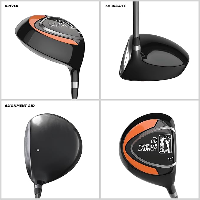 PGA Tour Youth Golf Club Set for Ages 8-12 (4’8”-5’2”) and 12+ (5’2”+), Right and Left-Handed Kids Golf Sets – Beginner Junior Golf Clubs with Lightweight Stand Bag, Mallet Putter, Hybrid, Driver