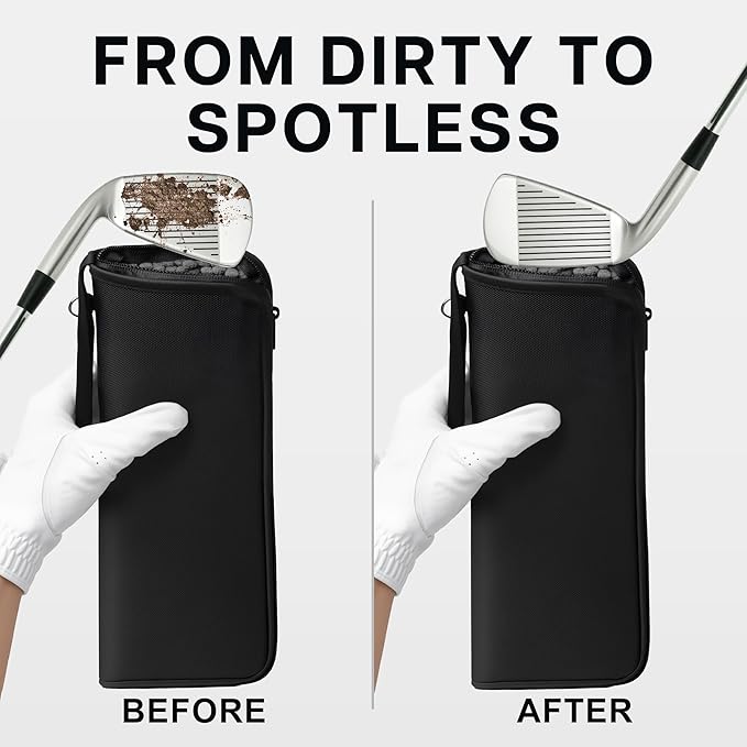Golf Club and Golf Boll Cleaner Bag, Golf Ball Cleaner Pouch with 1 Pack Golf Ball Towel, Waterproof Outside, Clean Inside – Liner Technology, Machine Washable