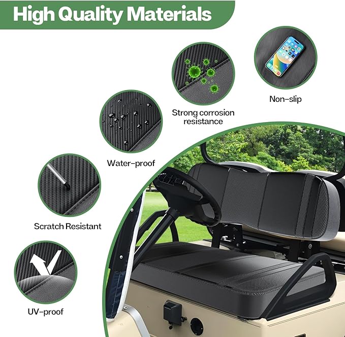 T TGBROS Golf Cart Seat Covers Fit for Yamaha Club Car EZGO Ordinary Front Rear Seat Cushion Waterproof Vinyl Leather Breathable Comfortable Replacement Black Seat Cover Anti-Scratch