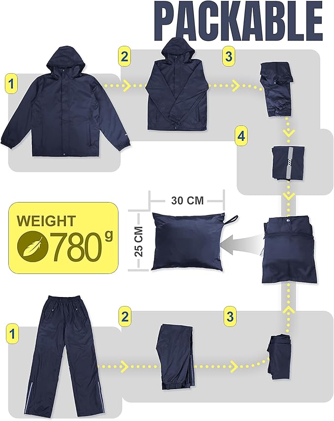33,000ft Men's Rain Suit Packable Waterproof Lightweight Rain Gear for Golf Hiking Cycling 2 Pieces(Rain Jackets and Pants)