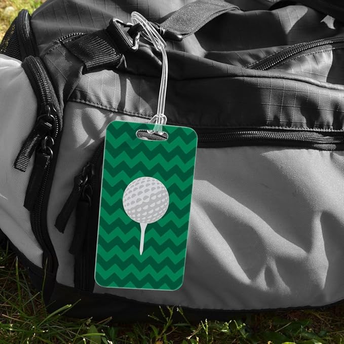 ChalkTalkSPORTS Golf Luggage & Bag Tag | Golf Ball and Tee | Custom Info on Back | Large | Green