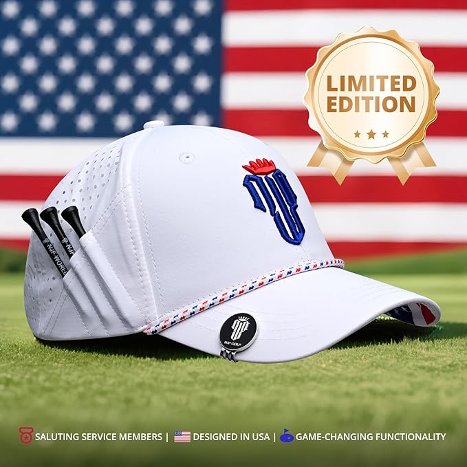 NJF Golf™ Hat Men - Breathable Mens Golf Hats, Adjustable Rope Snapback Cap, Convenient Cap with Tee Holder