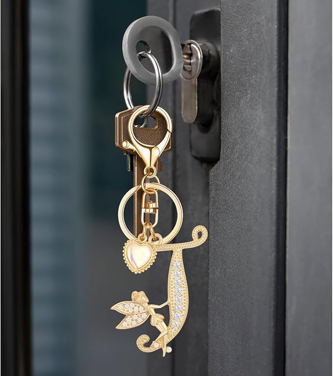 Gold Plated Alphabet Initial Letter Keyring Keychain for Women Girls Crystal Key Chains for Wallet Backpack Bag Charm