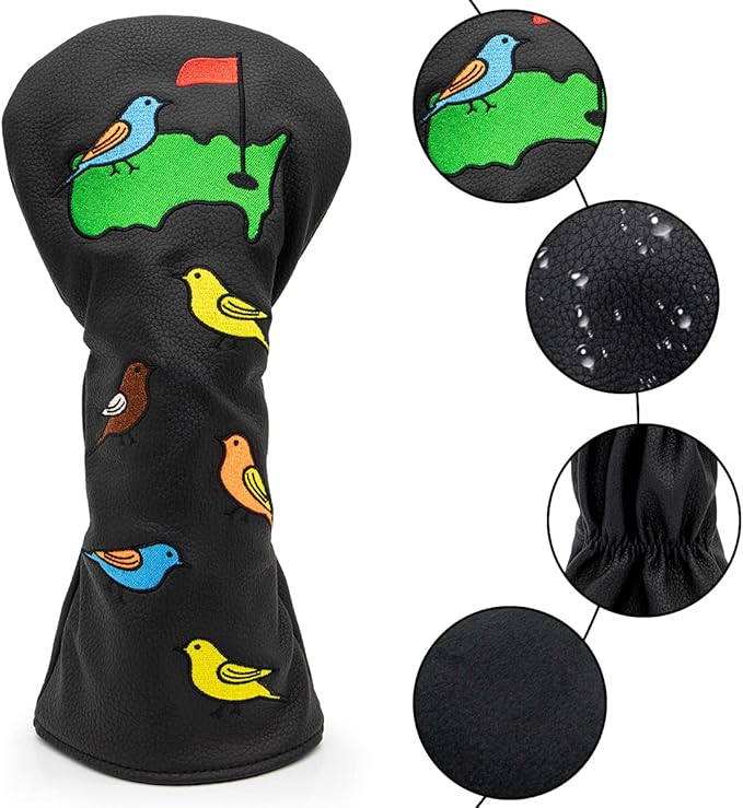 1 Pcs Montela Golf Club Covers,Colorful Birdie Tee 3 Wood Headcover Driver Headcover Fairway Wood Head Covers Hybrid Headcover Leather Golf Head Covers for Odyssey Scotty Cameron Taylormade