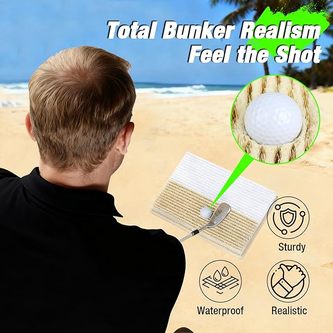 15.7" x 11.8" Golf Bunker Mat - Portable & Sturdy High-Performance Golf Practice Mat for Bunker Shots, Indoor & Outdoor Sand Chipping Mat- Perfect for Beginners, Pros, and Simulator Training