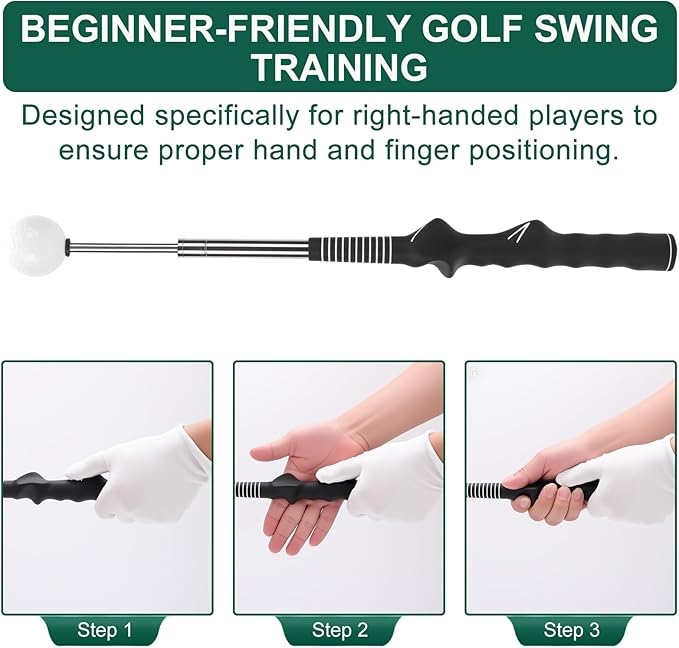 Retractable Golf Swing Training Aid, Golf Grip Trainer Right Hand, Rhythm Click Sound Telescopic Warm Up Golf Swing Trainer for Indoor & Outdoor Practice