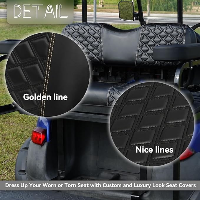 Golf Cart Front and Rear Seat Covers Waterproof and Sun Resistant Marine Grade Vinyl Leather Seat Cover Accessories for Club Car Precedent 2004+, Black(4PCS)