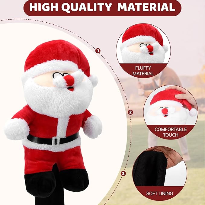 Christmas Golf Club Covers, Fun Plush Headcovers with Soft Protection for Fairway Wood Clubs, Festive Golf Gift for Men and Women