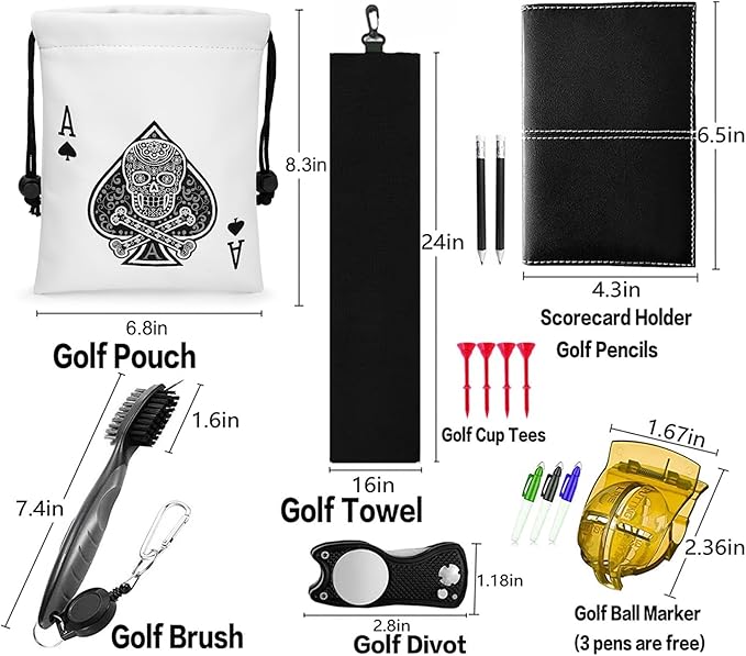 Golf Valuables Pouch, Leather Golf Tee Pouch with Drawstring Closure Golf Ball Handbag Portable Ball Pouch Golf Accessories for Men Women