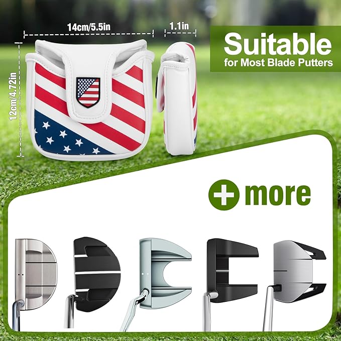 Golf Putter Cover USA Mallet Putter Headcover with Magnetic Closure Leather Golf Club Covers for Most Brand