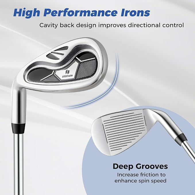 ULTIMATE Left Handed Golf Clubs for Men, 10pcs Men's Complete Golf Club Set Includes 460cc #1 Driver, #3 Fairway Wood, #4 Hybrid, #6/#7/#8/#9/#P Irons, Putter