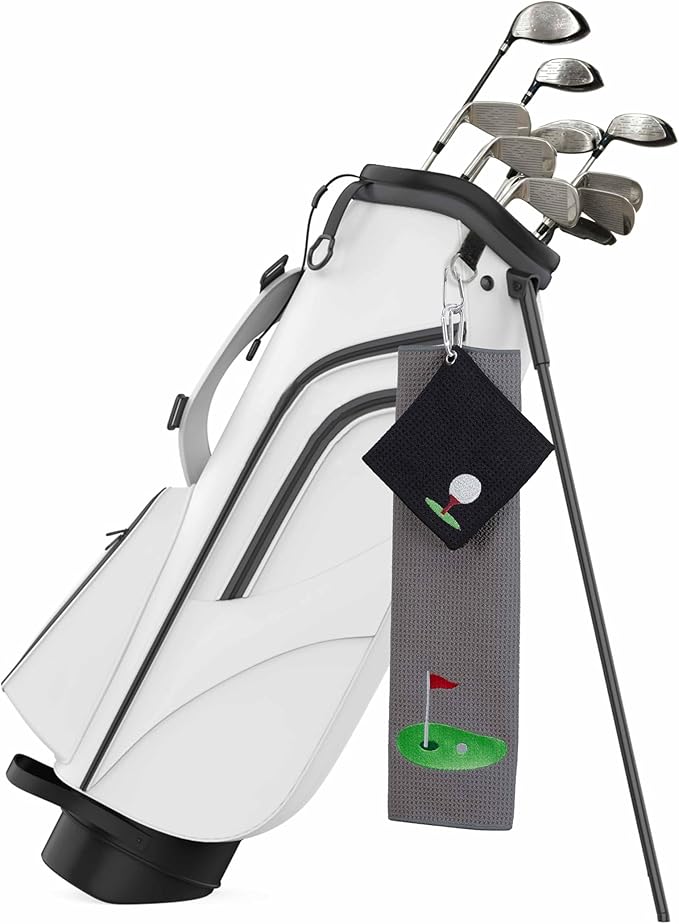 Embroidered Golf Towel Set – Custom Towels for Golf Bags & Carts – Golf Accessories & Gifts for Kids, Men, & Women – Microfiber Waffle and Ball Towels – Putting Design - 2-Pack