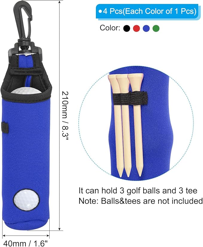 PATIKIL Golf Ball Carry Bag, 4Pack Golf Tee Holder Pouch Portable Neoprene Golf Ball Holder with Clip for Men and Women Storage Gifts, 4 Color