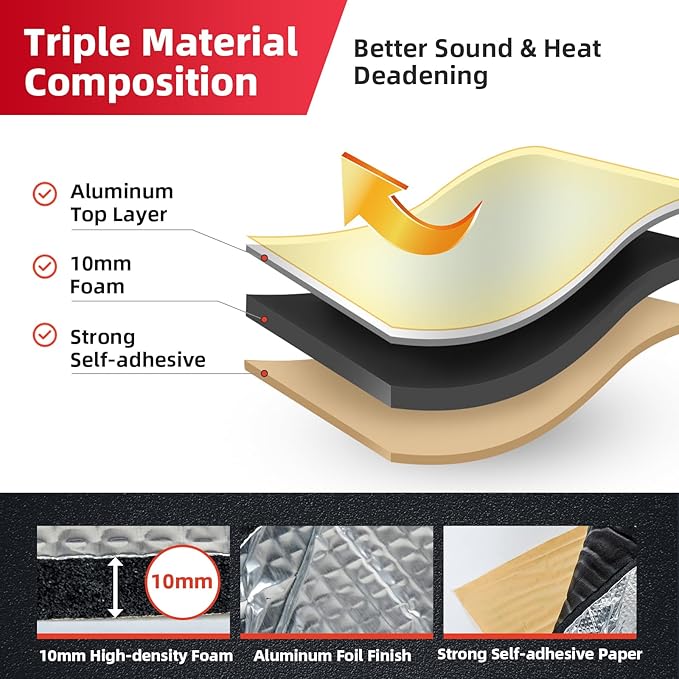 Car Sound Deadening Mat 394mil 18sqft - Automotive Hood Insulation Pad - Self-Adhesive Auto Audio Heat Shield Sound Dampening Foam Board Aluminum for Door Floor