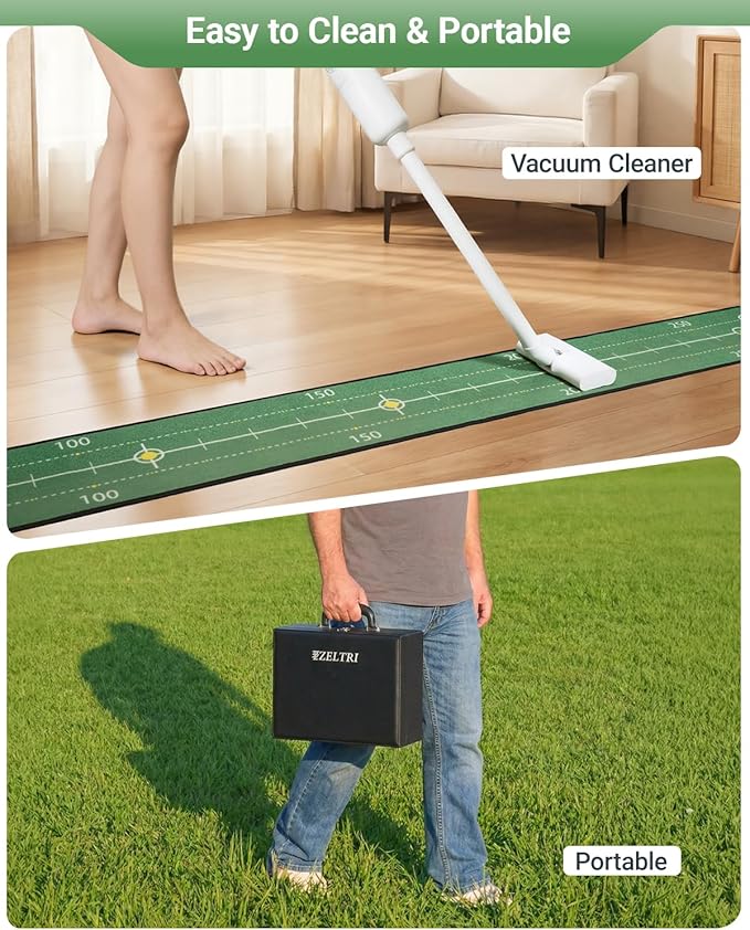 Golf Putting Game Set with Three-Track, Anti-Slip Backing Golf Putting Green Include 1 Club, 2 Balls, 1 Gate, 1 Portable Storage Box for Indoor/Outdoor