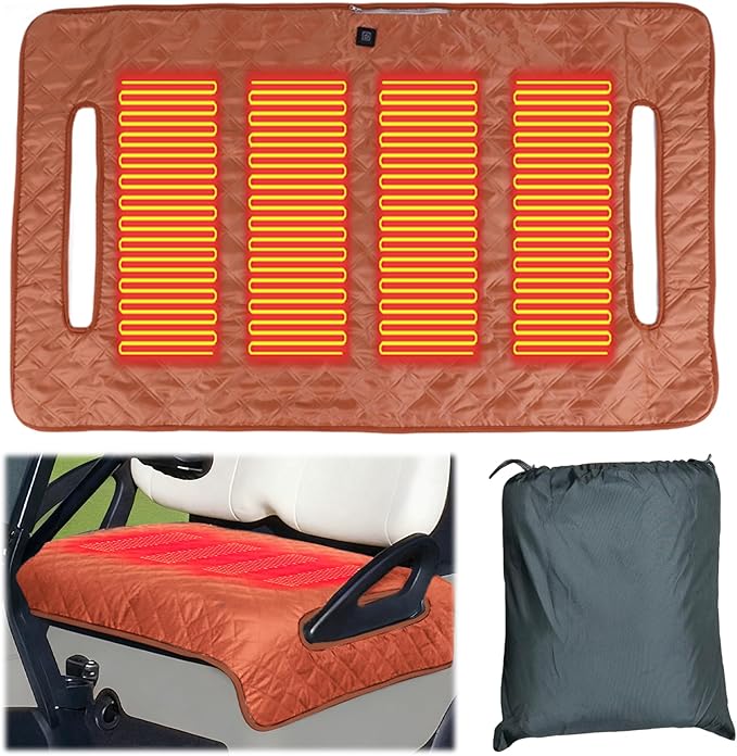 Heated Golf Cart Seat Cover,Non-Slip Winter Golf Cart Seat,Universal Fit, Easy Installation,4 Heating Zones, USB/Type-C Powered, Non-Slip & Waterproof, Ideal Golf Gift for Men
